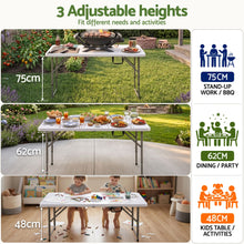 Load image into Gallery viewer, Gardeon 123cm Folding Table Portable Fold-in-Half with Handle Camping Picnic Adjustable Height