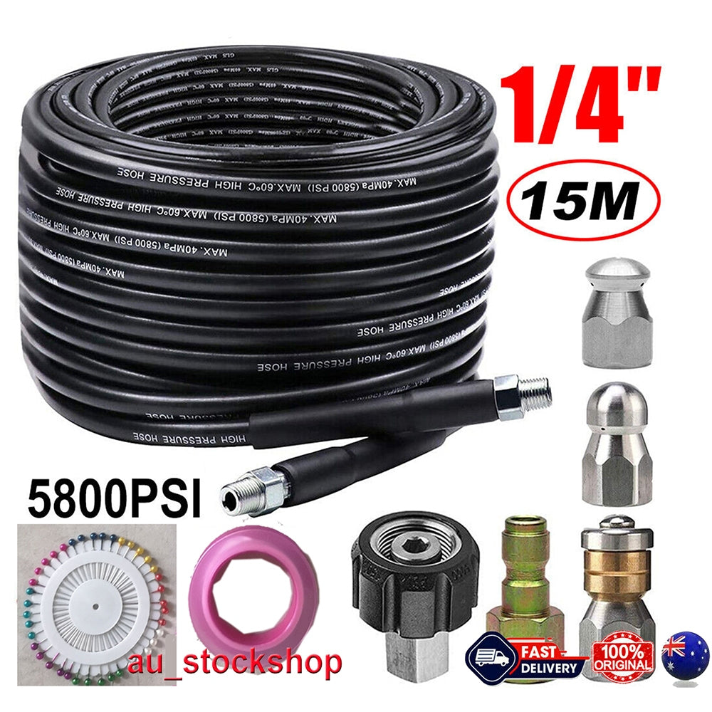 Sewer Jetter Kit for Pressure Washer 49FT Cleaner Hose 5800PSI NPT 1/4 Hose"