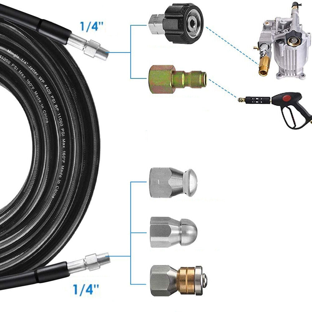 Sewer Jetter Kit for Pressure Washer 49FT Cleaner Hose 5800PSI NPT 1/4 Hose"
