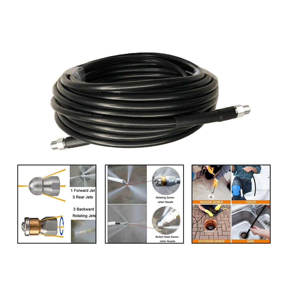 Sewer Jetter Kit for Pressure Washer 49FT Cleaner Hose 5800PSI NPT 1/4 Hose"