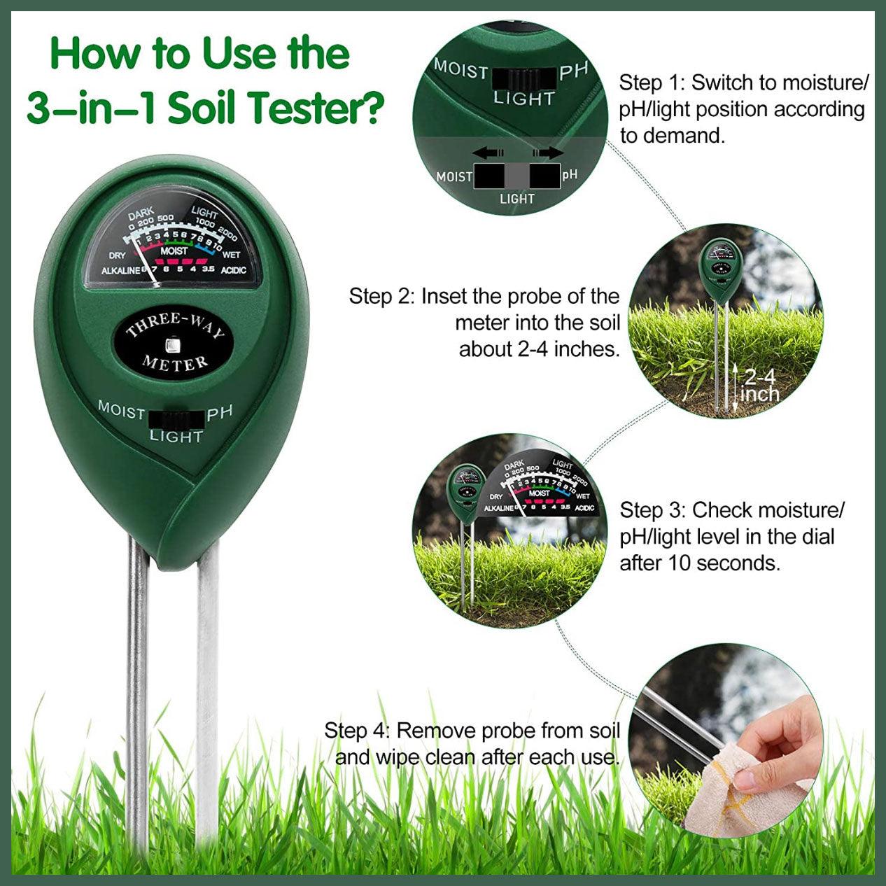 3 In 1 Soil Ph Tester Water Moisture Test Meter Kit For Garden Plant Testing Au-copy