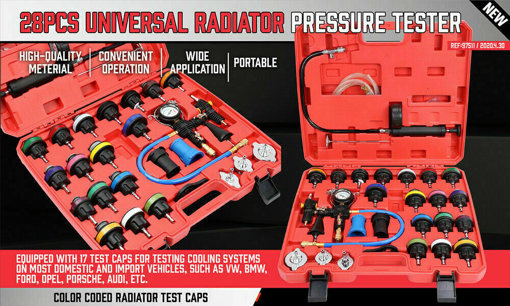 28Pc Radiator Pressure Test Set Cooling System Leaking Check Refill Vacuum Tool-copy