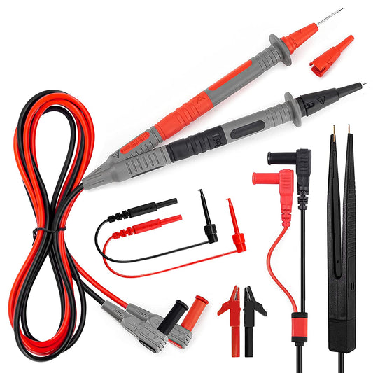 KAIWEETS Soft Silicone Electrician Test Leads Kit CAT III 1000V  CAT IV 600V with Alligator Clips and Needle Probe for FlukeAstroAIINNOVA Multimeter Electronic Clamp Meter 9PCS-copy