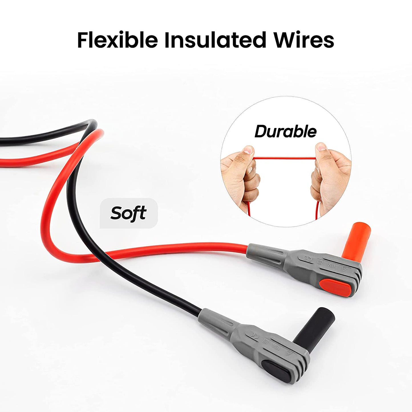 KAIWEETS Soft Silicone Electrician Test Leads Kit CAT III 1000V  CAT IV 600V with Alligator Clips and Needle Probe for FlukeAstroAIINNOVA Multimeter Electronic Clamp Meter 9PCS-copy