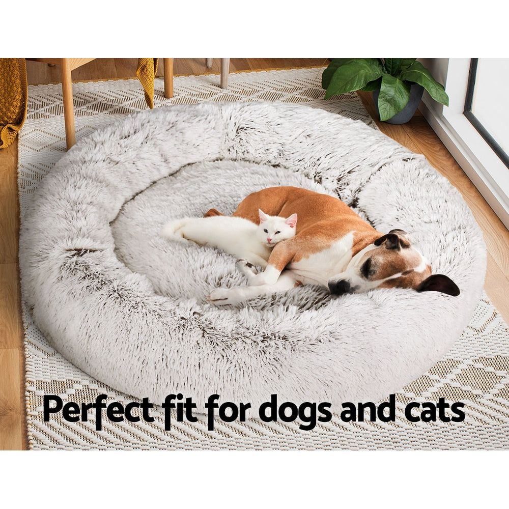 i.Pet Pet Bed Dog Cat 110cm Calming Extra Large Soft Plush White Brown-copy