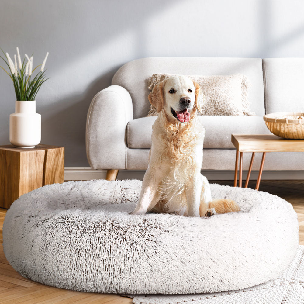 i.Pet Pet Bed Dog Cat 110cm Calming Extra Large Soft Plush White Brown-copy