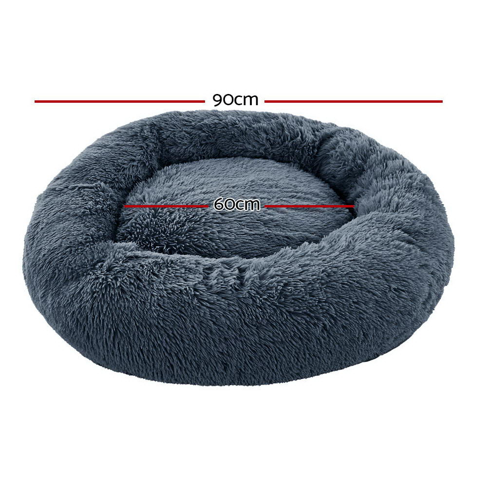 i.Pet Pet Bed Dog Cat 90cm Large Calming Soft Plush Bed Dark Grey-copy