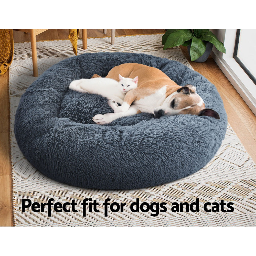 i.Pet Pet Bed Dog Cat 90cm Large Calming Soft Plush Bed Dark Grey-copy