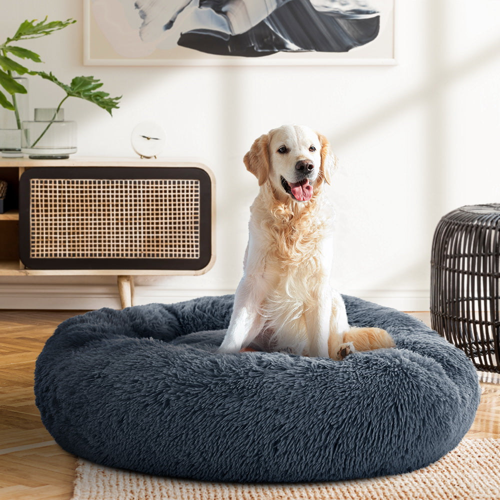 i.Pet Pet Bed Dog Cat 90cm Large Calming Soft Plush Bed Dark Grey-copy