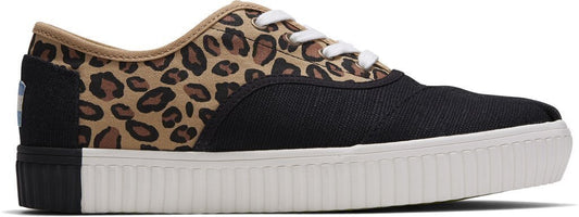 TOMS Womens Casual Canvas Shoes Sneakers Flats Low Cut - Black/Leopard - US Women 10