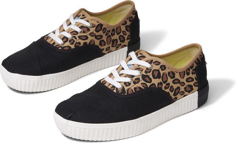 TOMS Womens Casual Canvas Shoes Sneakers Flats Low Cut - Black/Leopard - US Women 10