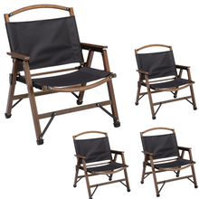 Load image into Gallery viewer, 4x Bamboo Canvas Foldable Outdoor Camping Chair Wooden Travel Picnic Park - Black