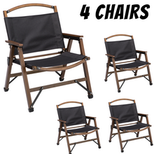 Load image into Gallery viewer, 4x Bamboo Canvas Foldable Outdoor Camping Chair Wooden Travel Picnic Park - Black