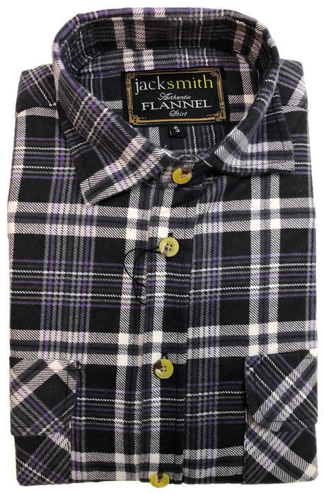 Mens Half Placket Flannelette Long Sleeve Pullover Shirt 100% Cotton Check Authentic Flannel  - Black/Purple - 4XL