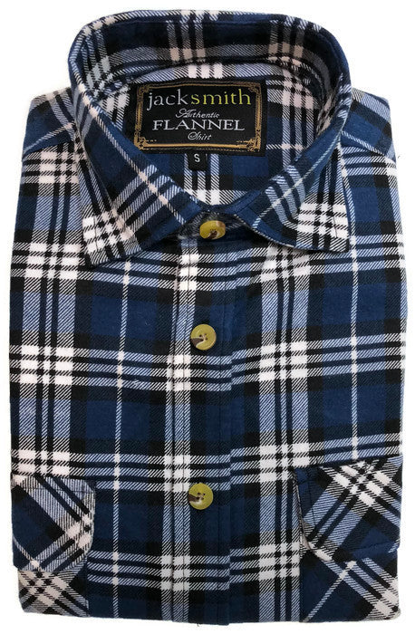 Mens Half Placket Flannelette Long Sleeve Pullover Shirt 100% Cotton Check Authentic Flannel  - Navy Check - XXL