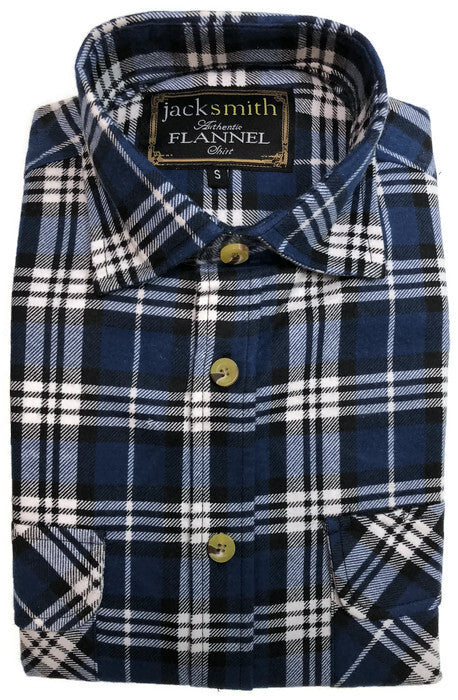 Mens Half Placket Flannelette Long Sleeve Pullover Shirt 100% Cotton Check Authentic Flannel  - Navy Check - XXL