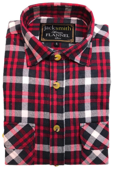 Mens Half Placket Flannelette Long Sleeve Pullover Shirt 100% Cotton Check Authentic Flannel  - Red - M