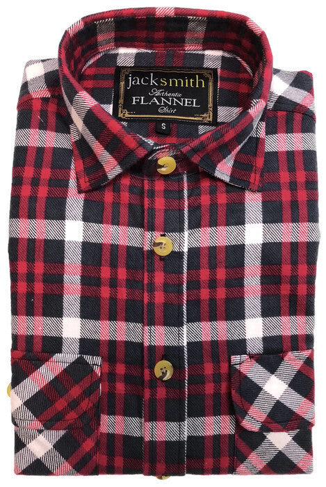 Mens Half Placket Flannelette Long Sleeve Pullover Shirt 100% Cotton Check Authentic Flannel  - Red - M