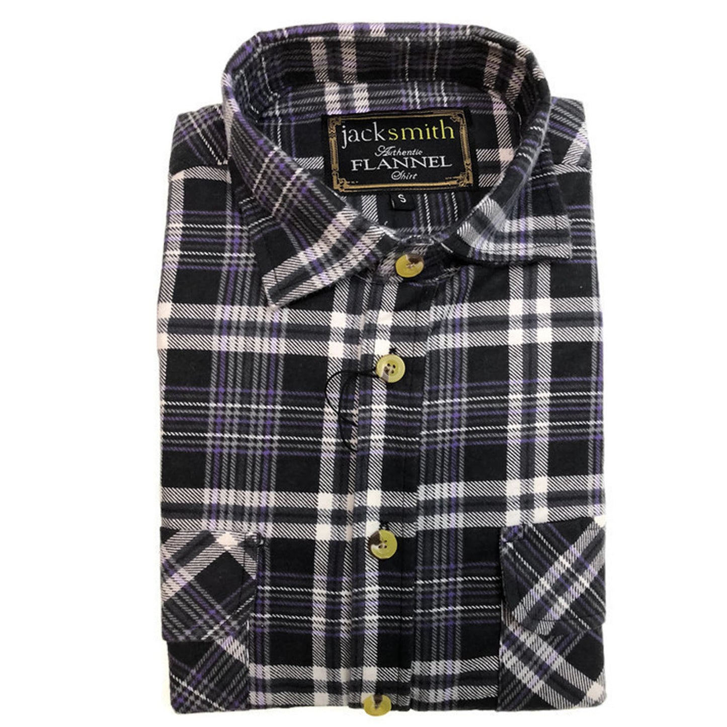 Mens Half Placket Flannelette Long Sleeve Pullover Shirt 100% Cotton Check Authentic Flannel  - White/Blue Denim - XL