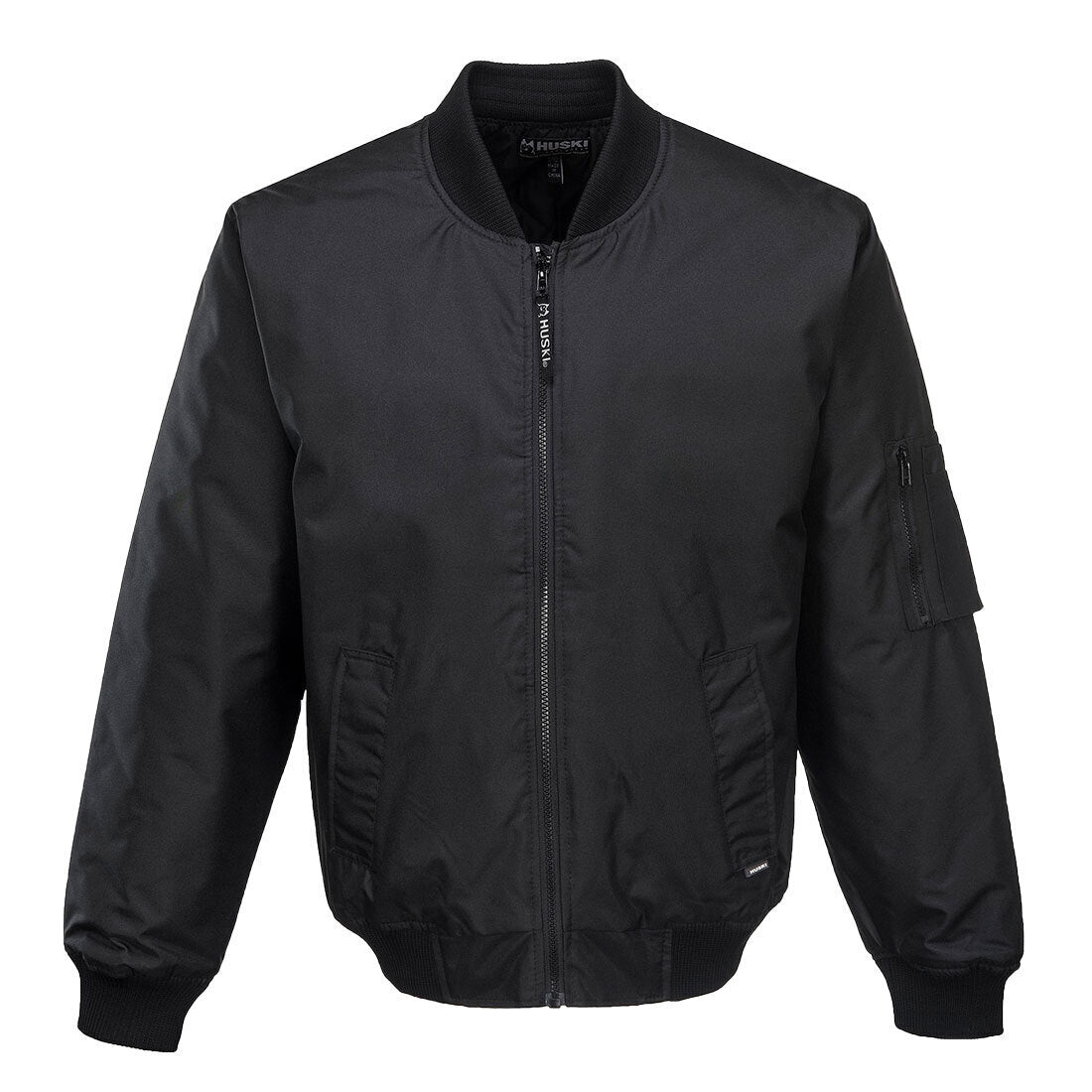 HUSKI Mens Quilted Combat Bomber Waterproof Jacket Windproof Workwear Coat - Black - L