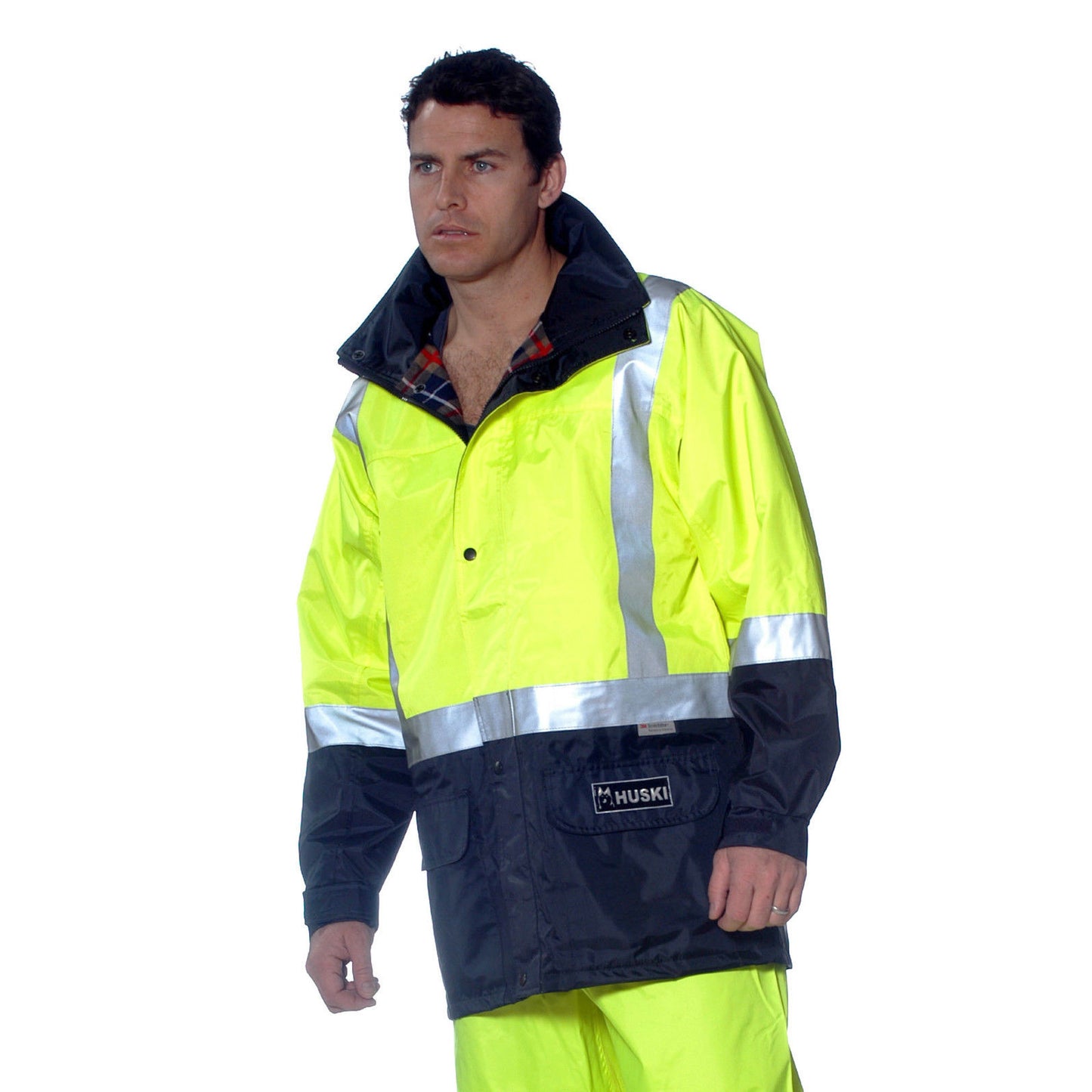 HUSKI Transit Hi Vis Waterproof Jacket Industrial Workwear Reflective UPF 50+ - Yellow - M (97cm)