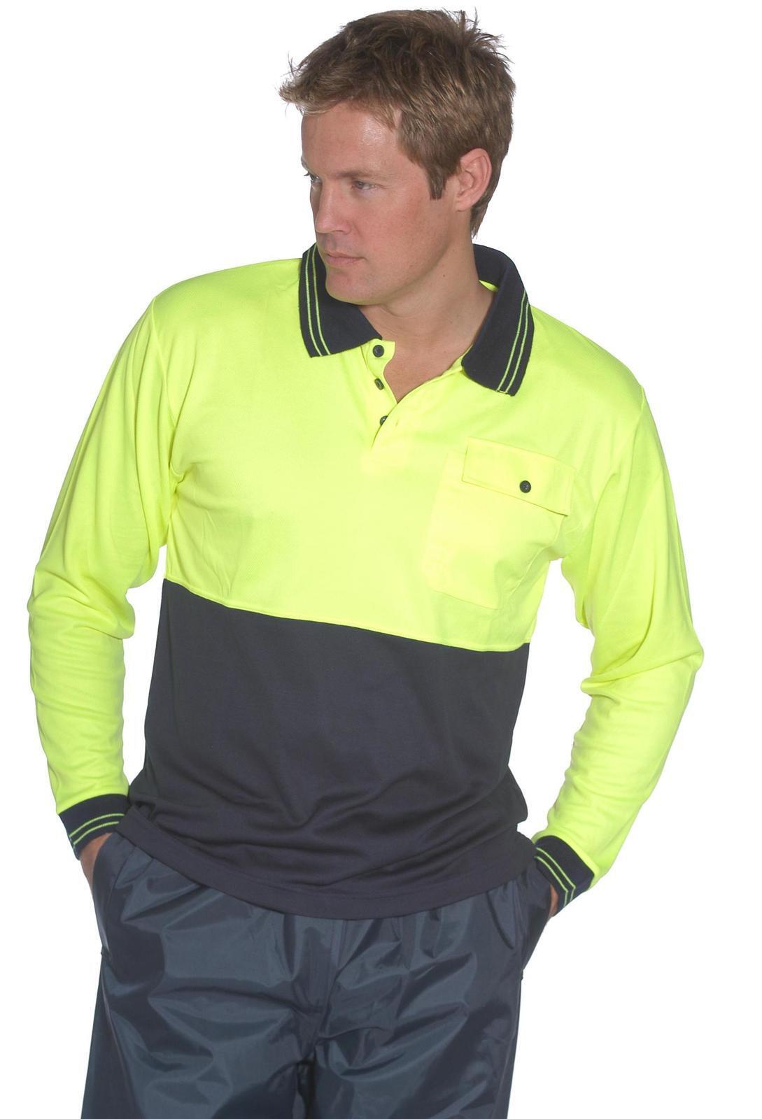 HUSKI Hi Vis Polo Shirt Long Sleeve Safety High Visibility Workwear Driver PPE - Yellow - 3XL