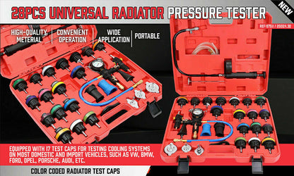 28Pc Radiator Pressure Test Set Cooling System Leaking Check Refill Vacuum Tool-copy