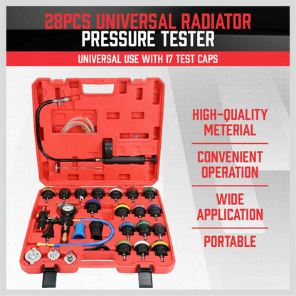 28Pc Radiator Pressure Test Set Cooling System Leaking Check Refill Vacuum Tool-copy