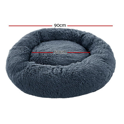 i.Pet Pet Bed Dog Cat 90cm Large Calming Soft Plush Bed Dark Grey-copy