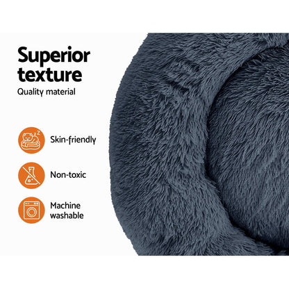 i.Pet Pet Bed Dog Cat 90cm Large Calming Soft Plush Bed Dark Grey-copy