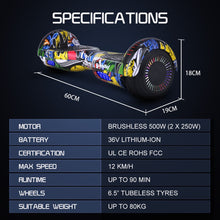 Load image into Gallery viewer, BULLET SX-2000 Hoverboard Scooter, 500W Brushless, Superior Self Balancing System, UL Certified, LED Lights, Hip Hop Design
