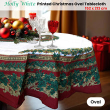 Load image into Gallery viewer, Holly White Christmas Festival Printed Oval Tablecloth 152 x 213 cm
