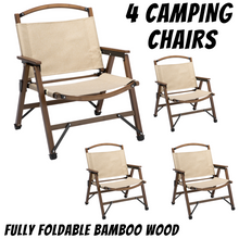 Load image into Gallery viewer, 4x Bamboo Foldable Outdoor Camping Chair Wooden Travel Picnic Park Folding - Khaki/Beige
