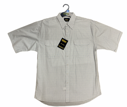 Bisley Mens Short Sleeve Check Shirt Checkered 100% Cotton Casual Business Work - White - 3XL