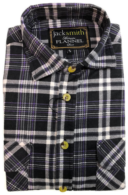 Mens Half Placket Flannelette Long Sleeve Pullover Shirt 100% Cotton Check Authentic Flannel  - Black/Purple - 6XL