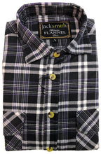 Load image into Gallery viewer, Mens Half Placket Flannelette Long Sleeve Pullover Shirt 100% Cotton Check Authentic Flannel  - Black/Purple - 6XL
