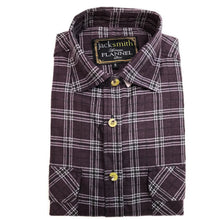 Load image into Gallery viewer, Mens Half Placket Flannelette Long Sleeve Pullover Shirt 100% Cotton Check Authentic Flannel  - Black/Purple - 6XL
