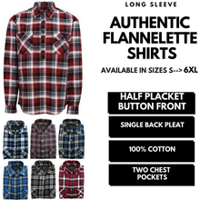 Load image into Gallery viewer, Mens Half Placket Flannelette Long Sleeve Pullover Shirt 100% Cotton Check Authentic Flannel  - Burgundy - 5XL
