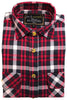 Mens Half Placket Flannelette Long Sleeve Pullover Shirt 100% Cotton Check Authentic Flannel  - Red - S