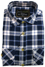 Load image into Gallery viewer, Mens Half Placket Flannelette Long Sleeve Pullover Shirt 100% Cotton Check Authentic Flannel  - White/Blue Denim - XL
