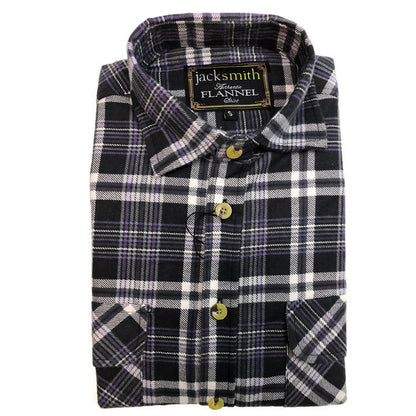 Mens Half Placket Flannelette Long Sleeve Pullover Shirt 100% Cotton Check Authentic Flannel  - White/Blue Denim - XXL