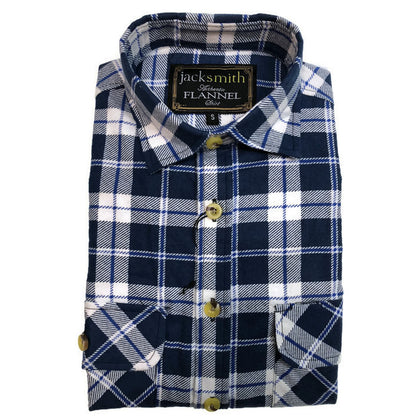 Mens Half Placket Flannelette Long Sleeve Pullover Shirt 100% Cotton Check Authentic Flannel  - White/Blue Denim - XXL
