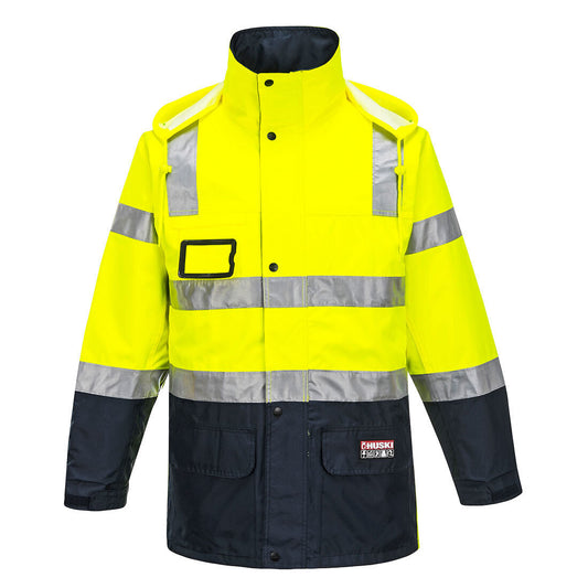 HUSKI Transit Hi Vis Waterproof Jacket Industrial Workwear Reflective UPF 50+ - Yellow - XL (107cm)