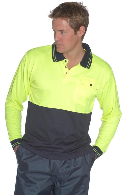HUSKI Hi Vis Polo Shirt Long Sleeve Safety High Visibility Workwear Driver PPE - Yellow - 3XL